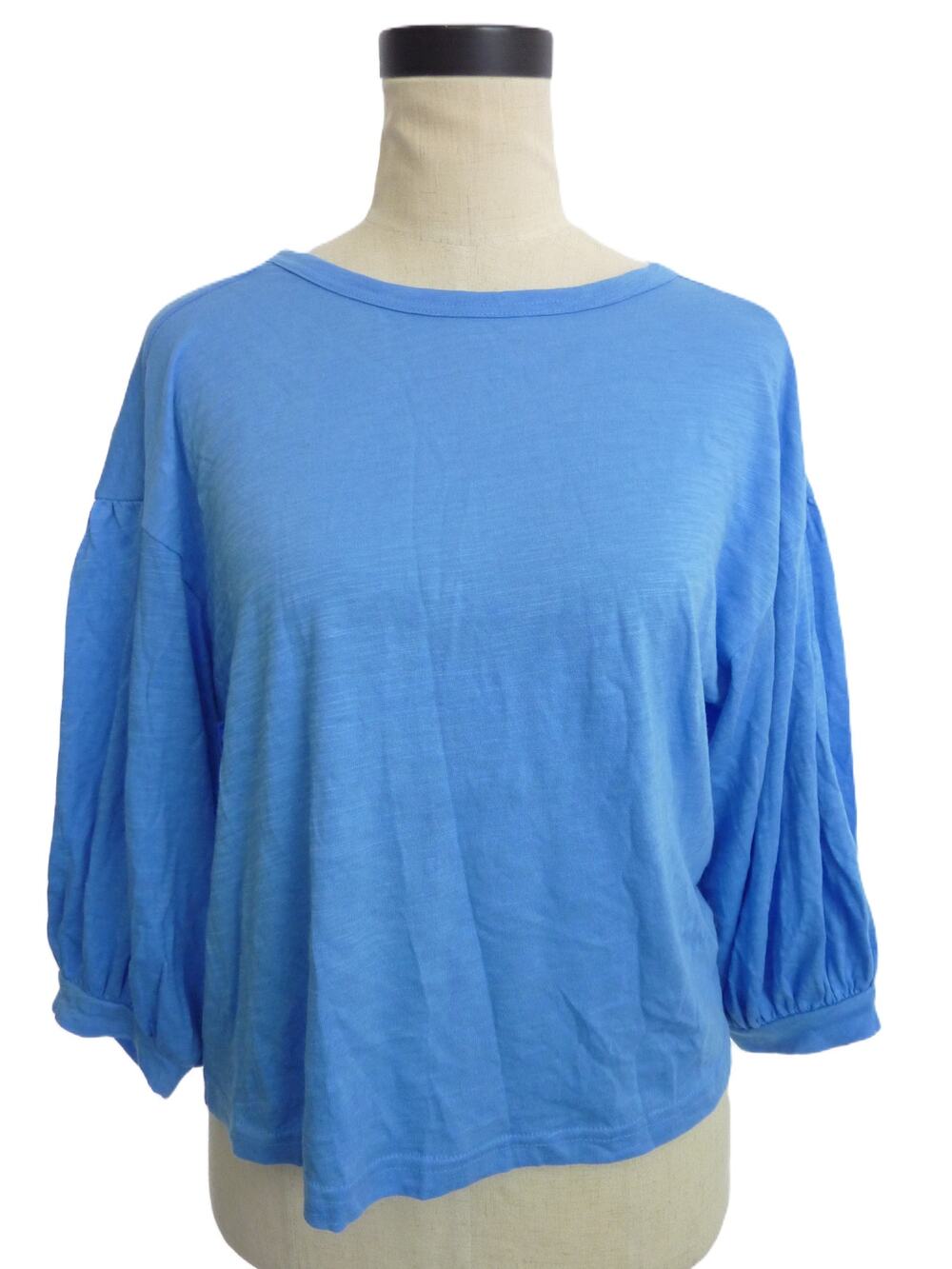 Banana Republic Womens XS Blue Cotton Modal Cozy Slub Puff Sleeve Shirt Top
